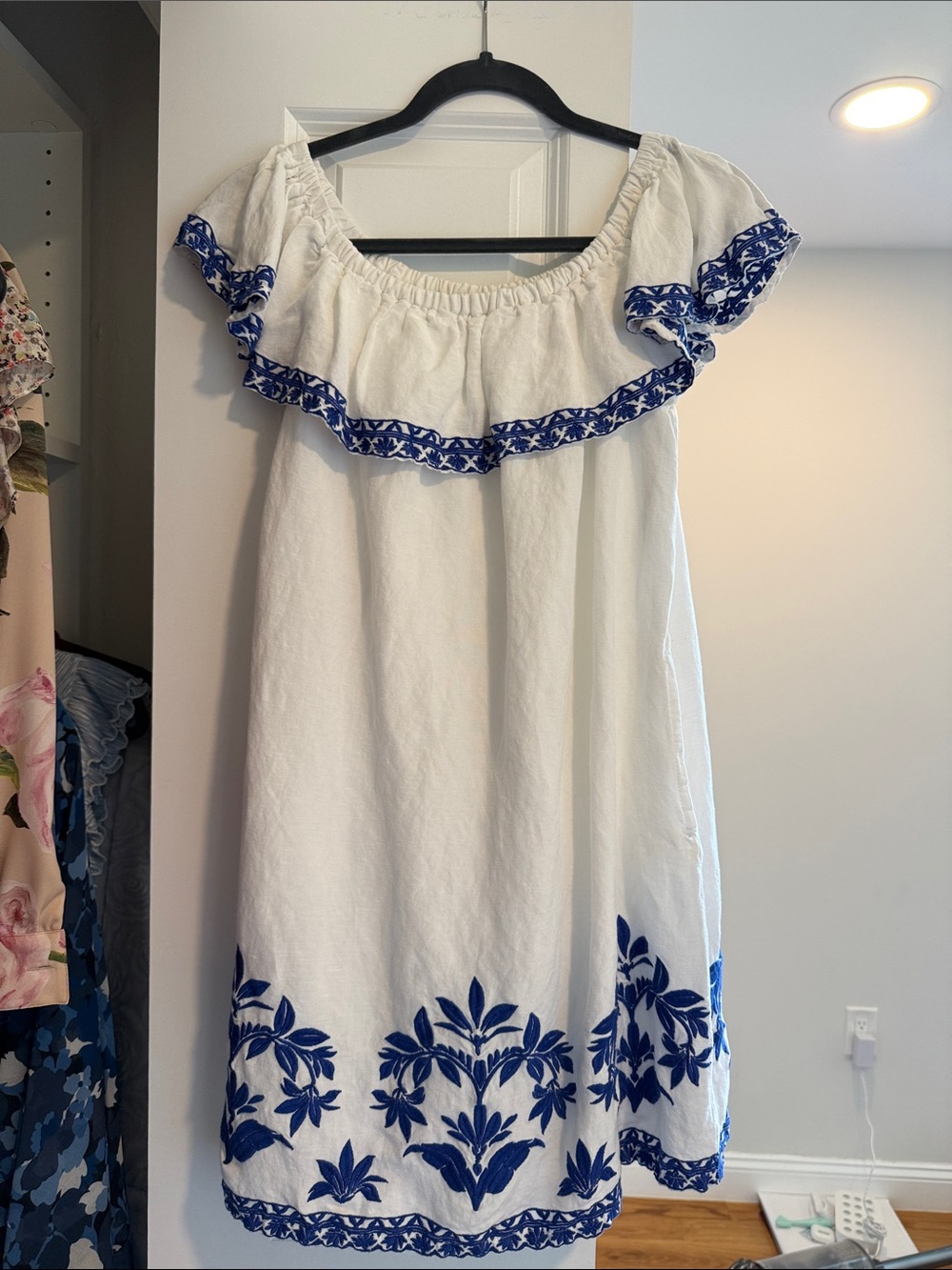 Tommy Bahama White Dress with Blue Embroidered Trim